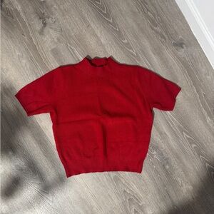 Mango Red Mockneck Short Sleeve Knit Top